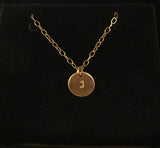 22K Solid Yellow Gold coin handstamped initial necklace