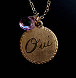Oui Yes I do 14K GOLD vintage style custom gemstone love necklae