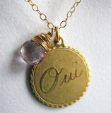 Oui Yes I do 14K GOLD vintage style custom gemstone love necklae