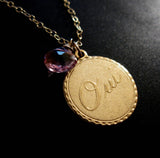 Oui Yes I do 14K GOLD vintage style custom gemstone love necklae