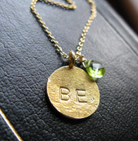 Just Be Gold Vermeil hand stamped peridot customized necklace you choose word and birthstone necklace