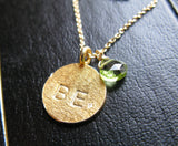 Just Be Gold Vermeil hand stamped peridot customized necklace you choose word and birthstone necklace