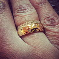 Hammered high polish Gold plated cz diamond simulated diamond accent wedding band wide band ring