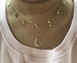 14K Yellow Gold Diamond pave crescent moon and stars shaker choker necklace G VS Diamonds pendant charms celebrity style jewelry gifts for her