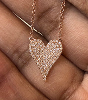 Diamond heart necklace pendant 14K rose Gold F VS pink gold necklace valentines gift birthday gift anniversary gift pave diamond jewelry