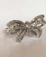 Sterling silver Diamond bow ring baguette diamond round diamond .50 carat pave diamond ribbon ring valentines gift birthday gift