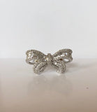 size 6 Sterling silver Diamond bow ring baguette diamond round diamond .50 carat pave diamond ribbon ring valentines gift birthday gift