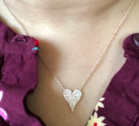 Diamond heart necklace pendant 14K rose Gold F VS pink gold necklace valentines gift birthday gift anniversary gift pave diamond jewelry