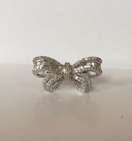 Sterling silver Diamond bow ring baguette diamond round diamond .50 carat pave diamond ribbon ring valentines gift birthday gift
