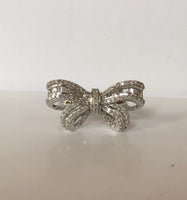 size 6 Sterling silver Diamond bow ring baguette diamond round diamond .50 carat pave diamond ribbon ring valentines gift birthday gift