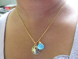 Summer Splash antique Gold sand dollar and aqua blue chalcedony heart briolette necklace summer collection