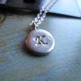 Elegant Initial Sterling silver fine silver custom initial hand stamped disc necklace a b c d e f g h i j k l m n o p q r s t u v w x y z