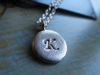 Elegant Initial Sterling silver fine silver custom initial hand stamped disc necklace a b c d e f g h i j k l m n o p q r s t u v w x y z