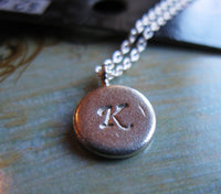 Elegant Initial Sterling silver fine silver custom initial hand stamped disc necklace a b c d e f g h i j k l m n o p q r s t u v w x y z