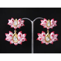 Lotus earrings Polki diamond enamel flower floral dangle drop earrings nature Gold vermeil earrings