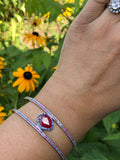 Ruby 5 carat pear shape 1 carat accent ruby blue sapphire halo double row cuff bracelet custom jewelry sterling silver custom