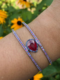 Ruby 5 carat pear shape 1 carat accent ruby blue sapphire halo double row cuff bracelet custom jewelry sterling silver custom