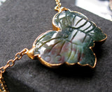24K Gold rimmed Agate butterfly one of a kind necklace nature