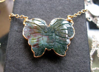 24K Gold rimmed Agate butterfly one of a kind necklace nature