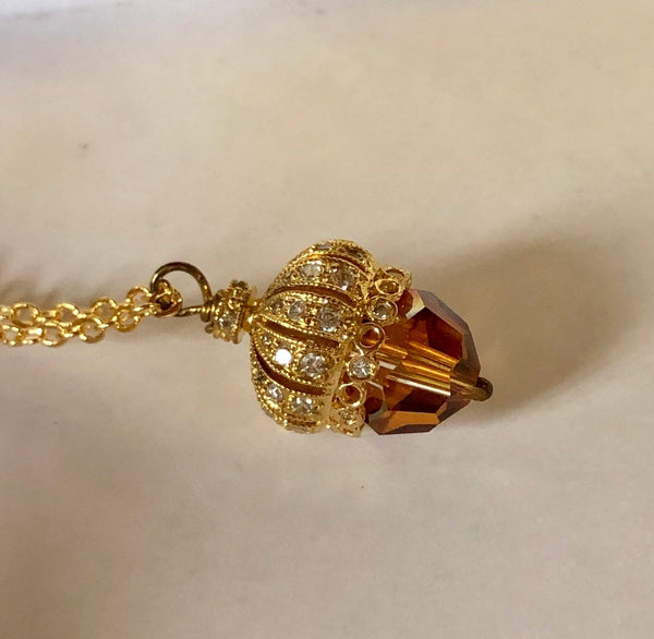 Swarovski Crystal CZ and gold vermeil acorn necklace