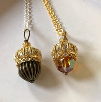 Swarovski Crystal CZ and gold vermeil acorn necklace