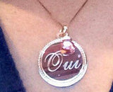 14K solid gold large Oui yes I do disc coin customized polished french romance francaise romantique pink topaz pendant necklace