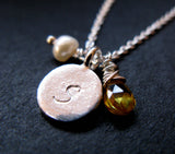 That Special Date Trio Sterling silver reversible initial year necklace birthstone pearl lost wax method disc handstamped initial