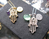 Hold My Hand. Sterling silver hand of Fatima hamsa hamesh spirit custom initial and gemstone birthstone