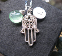 Hold My Hand. Sterling silver hand of Fatima hamsa hamesh spirit custom initial and gemstone birthstone