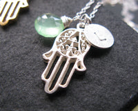 Hold My Hand. Sterling silver hand of Fatima hamsa hamesh spirit custom initial and gemstone birthstone