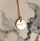 Vote necklace 22K Solid Yellow Gold pendant handstamped 10K Chain