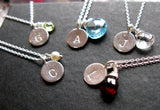 Initially Mine sterling silver custom hand stamped disc coin necklace with birthstone