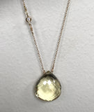 14K Yellow Gold Lemon quartz and diamond bezel necklace