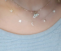 14K Gold diamond moon and stars necklace diamond crescent moon necklace shaker necklace Yellow Gold White Goldchoker