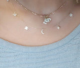 14K Gold diamond moon and stars necklace diamond crescent moon necklace shaker necklace Yellow Gold White Goldchoker