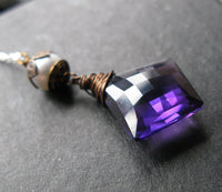 To the point.  Amethyst tanzanite quartz pearl sterling silver  necklace OOAK