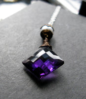 To the point.  Amethyst tanzanite quartz pearl sterling silver  necklace OOAK