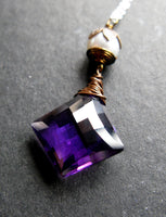 To the point.  Amethyst tanzanite quartz pearl sterling silver  necklace OOAK