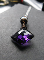 To the point.  Amethyst tanzanite quartz pearl sterling silver  necklace OOAK