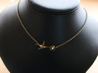 Mothers love New mom brass bronze with blue turquoise egg baby shower gift push present mommy necklace vintage bird nest necklace