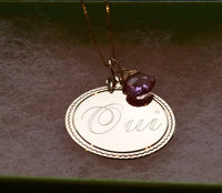 14K solid gold large Oui yes I do disc coin customized polished french romance francaise romantique pink topaz pendant necklace