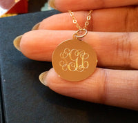14K Gold monogram initials initial id mommy teen circle script customized personalized necklace pendant
