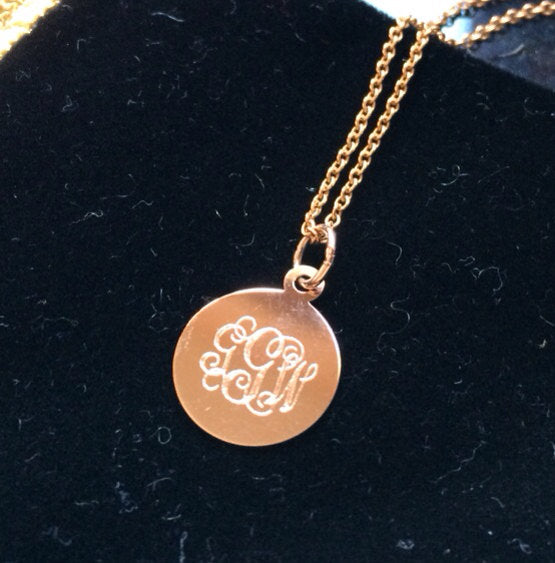 14K Solid Gold monogram necklace custom initial necklace Rose Gold Yellow Gold White Gold personalized jewelry
