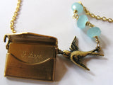 Love from Above Artwark Original Message of Love Necklace Vintage Envelope locket and Sparrow necklace