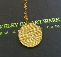 24k Gold vermeil sunshine handstamped custom initial disc boho necklace