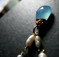 My Big Day Grade A aqua sky blue chalcedony and rice pearl 14K gold Wedding necklace