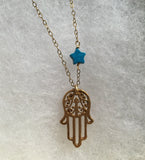 18K gold vermeil hamsa hamesh hand of fatima spirit lapiz lazuli star necklace charm pendant only one yoga namaste