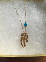 18K gold vermeil hamsa hamesh hand of fatima spirit lapiz lazuli star necklace charm pendant only one yoga namaste