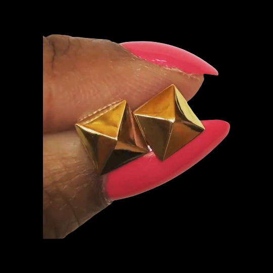 14K solid gold pyramid triangle stud spike earrings post earrings only one